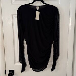A New Day Long Sleeved Rushed Asymmetrical Mesh Top - New with tags!